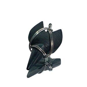 Vintage Fossilized Mako Shark Tooth Pendant Hook Stainless Steel Wire Wrapped